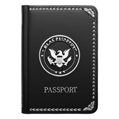 black passport with minimal silver details sticker