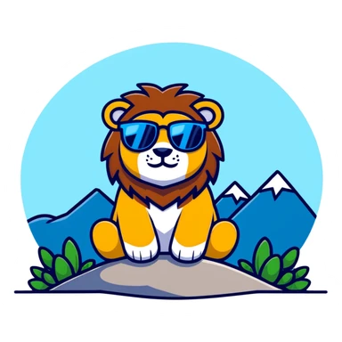 a lion with cool glasses chilling on a mountain top sticker