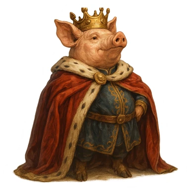 king pig in majestic pose, fantasy illustration sticker