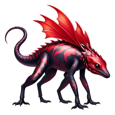 a translucent black red iridescent ethereal tropical edgy vernid-fionbri-creature with splash patterns full body sticker