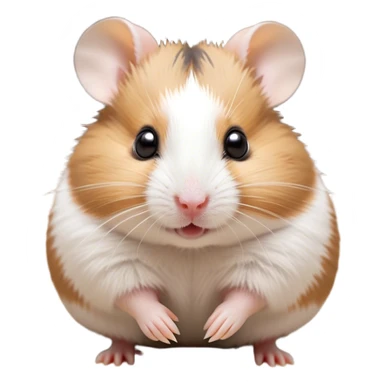 Cinematic Cute Brown and White Banded Hamster Portrait Emoji, Head tilted playfully and inquisitively, showcasing a fluffy fur with playful brown and white banded patterns, round, sparkling dark eyes filled with curiosity, Simplified yet irresistibly adorable features, highly detailed, glowing with a warm, friendly glow, high shine, affectionate and lively, stylized with a touch of whimsy, bright and endearing, soft glowing outline, capturing the essence of a mischievous yet loving hamster, so playful it feels like it could dash out of the screen and into your arms! sticker