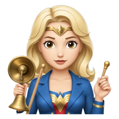 Blonde Wonder Woman holding bell and short white orchestra conductor’s baton  sticker