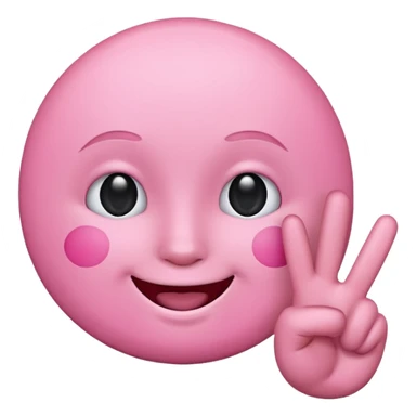 pink emoji face, smiling, showing peace sign sticker