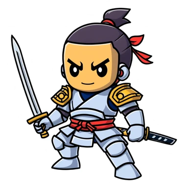 wandering cyborg male samurai with mechanical parts and traditional sword sticker