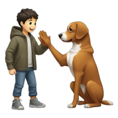 boy with dog and hoodie, dog is giving high five to boy sticker