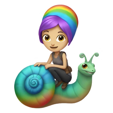 Caucasian Woman with purple hair riding a rainbow snail sticker