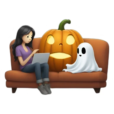 pumpkin watching movie with ghost sticker