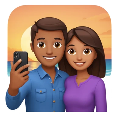 Couple Selfie + phone + sunset sticker