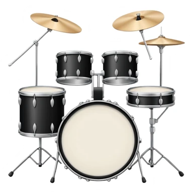 Minimalistic flat vector icon, iOS style, thin black contour on white background. Drum set with two drumsticks above. Clean, no text, no shadows sticker