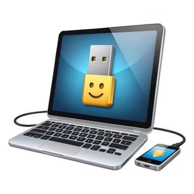 computer connected to smartphone with a USB cable sticker