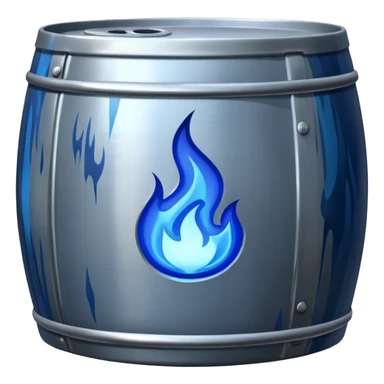 generate a realistic rust-free metal barrel with blue fire on it sticker