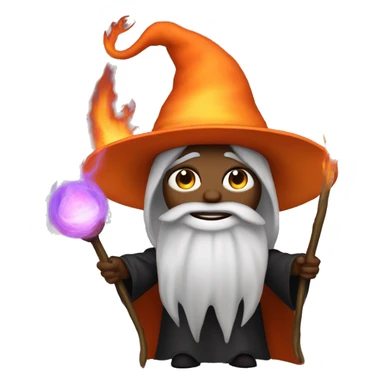 Human demonologist in a wizard costume, surrounded by a fiery halo, Halloween theme, emoji sticker