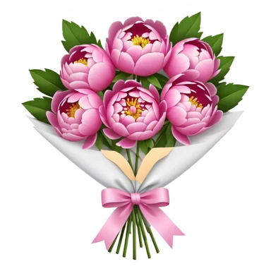 Bouquet of pink flower peony wrapped in white paper sticker