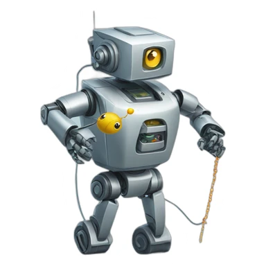 A robot that has caught something with a fishing line sticker