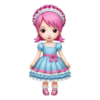 Isolated detaile illustration incredibly raspberry torte doll figurine full body with pink hair and a raspberry hairband sticker