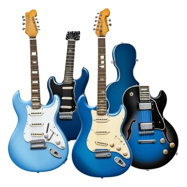 Icon for Blues Music: close-up collage of legendary blues artists. Gary Moore, Eric Clapton, B.B. King and Joe Cocker. Represented by silhouettes or symbolic items like guitars, microphones, or music notes, reflecting the soulful energy of blues music. Transparent background. sticker