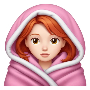 A redhead girl with a pink big cozy blanket sticker