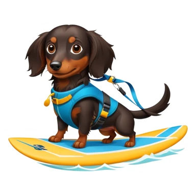 Long haired, dark-haired dachshund kitesurfing sticker