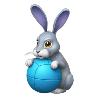 Blue hare in the form of a ball (a ball with a face on it, and arms, legs, ears, tail sticking out from it) sticker