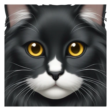 black long hair cat with black and white muzzle sticker
