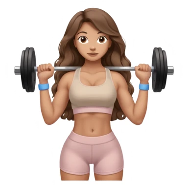 Create dream body girl with big glute and small waist and brown wavy long hair with pastel beige gym clothes with a weight in her hand  sticker