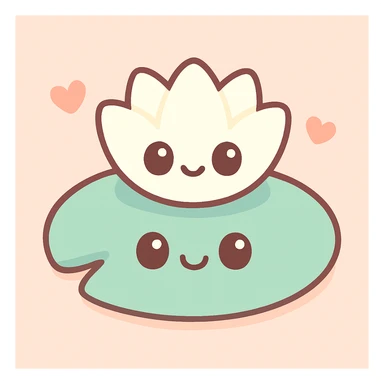 a lilypad with a white lily on it, cute cartoon style sticker
