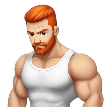 Bodybuilder skinhead man with a red beard, in a T-shirt with the inscription POWERLIFTING sticker