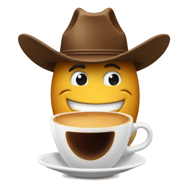 grinning histerically face with a cowboy hat brewing coffee on a horse  sticker