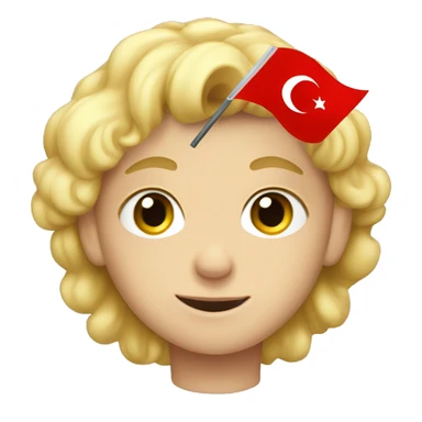 Blond Сurly boy with a Turkish flag sticker