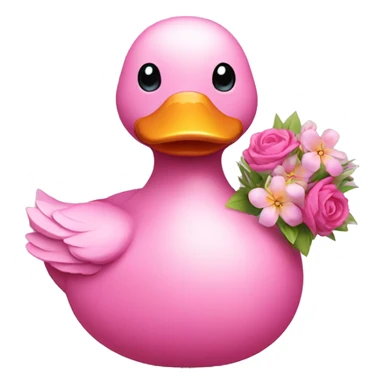 pink duck with bouquet of flowers sticker