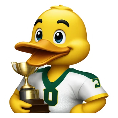 Oregon duck cuddling a trophy sticker