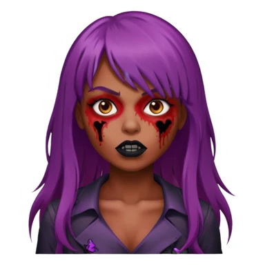 vampira gótica parda zumbi de cabelo longo e vermelho quase roxo e franja e roupa com decote e batom preto sticker