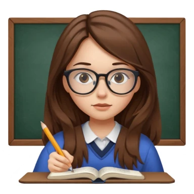 girl long brown hair, wear glases, study sticker