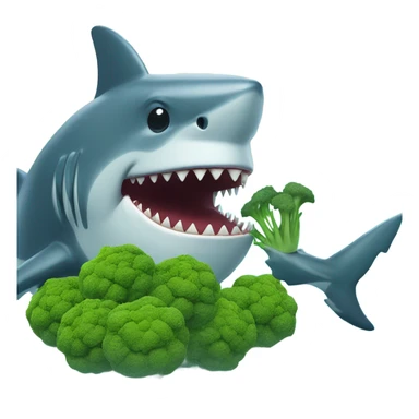 Shark with a top hat eating broccoli on an island sticker