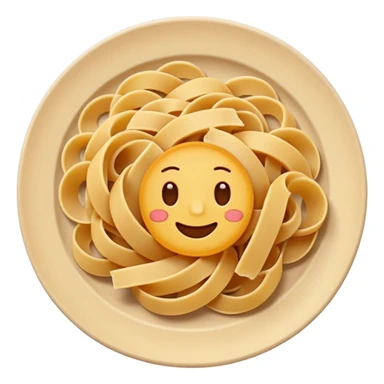 European cuisine humanless avatar in modern emoji-style illustration. Plate with pasta and bread, neutral warm colors, simple shapes, flat design, elegant and friendly. sticker