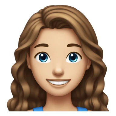 19 year old girl, long  brown hair styled not tied up, white skin, blue eyes, laughing sticker