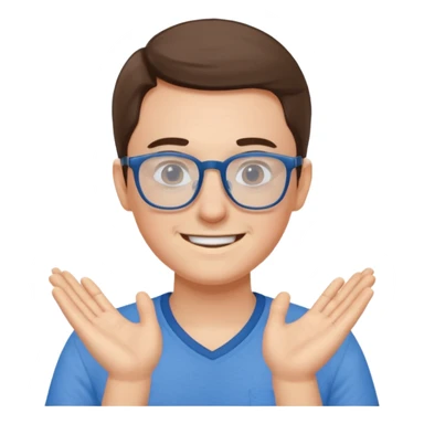 gender neutral person, chest up, blue shirt, glasses, friendly expression sticker