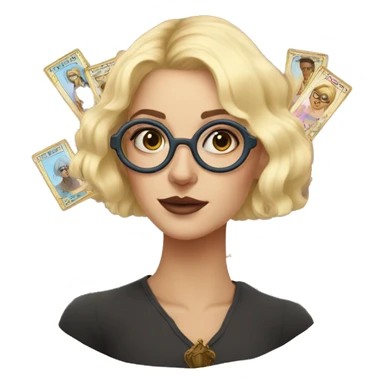 Blonde weird Karen with circular glasses and tarot cards sticker