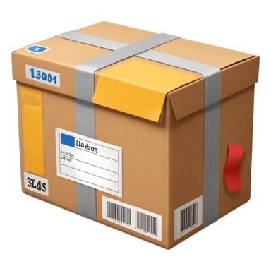  cardboard delivery box with a shipping label and tape. Rounded, glossy, smooth, soft shadows, white background.


 sticker