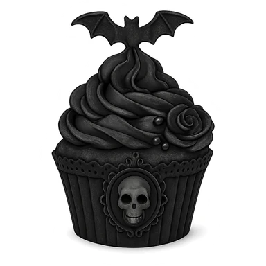 Gothic cupcake in imagen 4 style, no background sticker