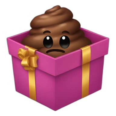 Dark brown poo inside a gift box with a ribbon sticker