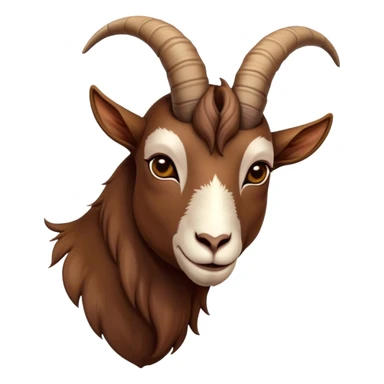 Cinematic Noble Brown Goat Portrait Emoji, Poised and regal, with a sturdy, agile build and a smooth, well-groomed rich brown fur accented by gracefully curved horns, deep-set soulful dark eyes, Simplified yet sharp and sophisticated features, highly detailed, glowing with a warm, dignified glow, high shine, intelligent and spirited, stylized with an air of rustic elegance, focused and attentive, soft glowing outline, capturing the essence of a watchful and confident goat, so majestic it feels as though it could leap out of the screen with effortless authority! sticker