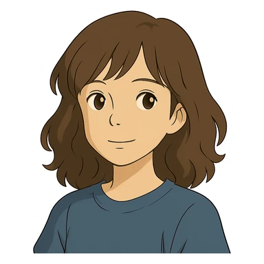 ghibli style portrait of an Asian girl with medium brown wavy hair and brown eyes sticker