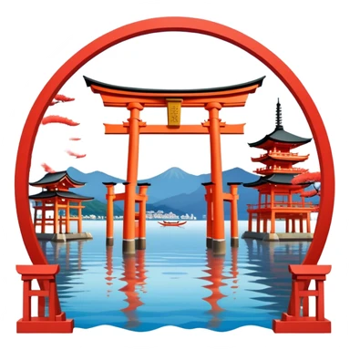 ​Cinematic Realistic Itsukushima Shrine, depicted as the iconic floating torii gate and shrine complex on the water, with vibrant vermilion hues contrasting against the serene blue sea and sky, rendered with intricate architectural details and soft, ethereal lighting that captures its spiritual beauty, sticker