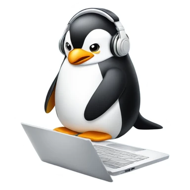 penguin with laptop & headphone sticker