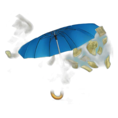 Blue umbrella falling banknotes like rain sticker