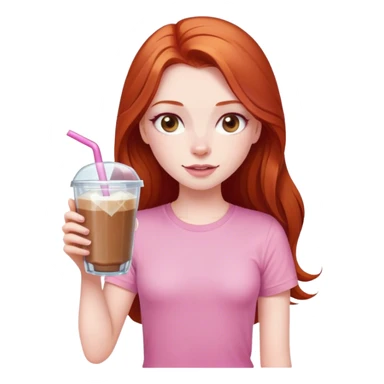 Redhead long  girl with ice coffe cristal glass brown eyes and a pink tshirt  sticker