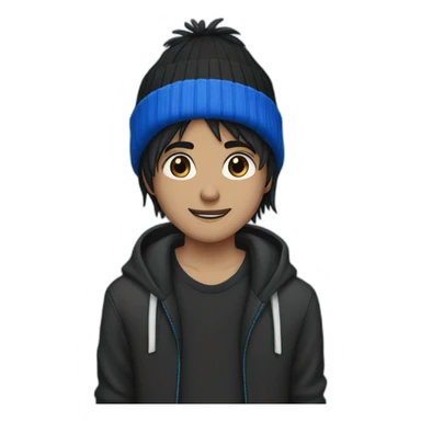 guy black emo hair with a blue adidas beanie sticker