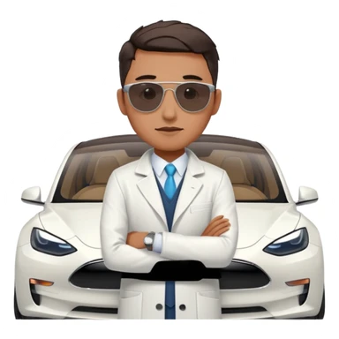 White tesla model 3 with a cool physician with sunglasses next to it sticker