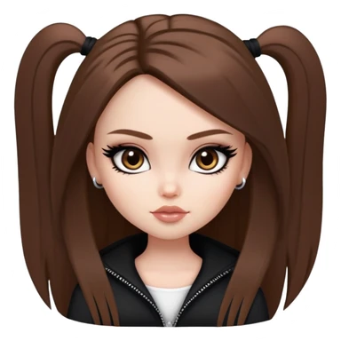 pretty bratz girl, long straight brown hair, brown eyes, black eyeliner, pale skin, black clothes sticker